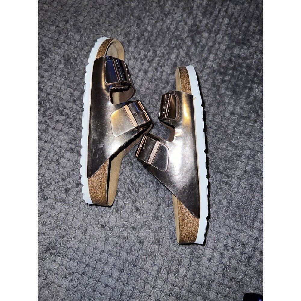 BIRKENSTOCK Arizona Flats Metallic Copper White Everyday Slides Size 38/7 - Picture 9 of 11